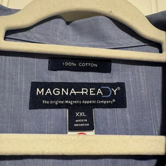Magna Ready Blue Short Sleeve Button Up Stress Free Shirting Mens XXL - Picture 3 of 5